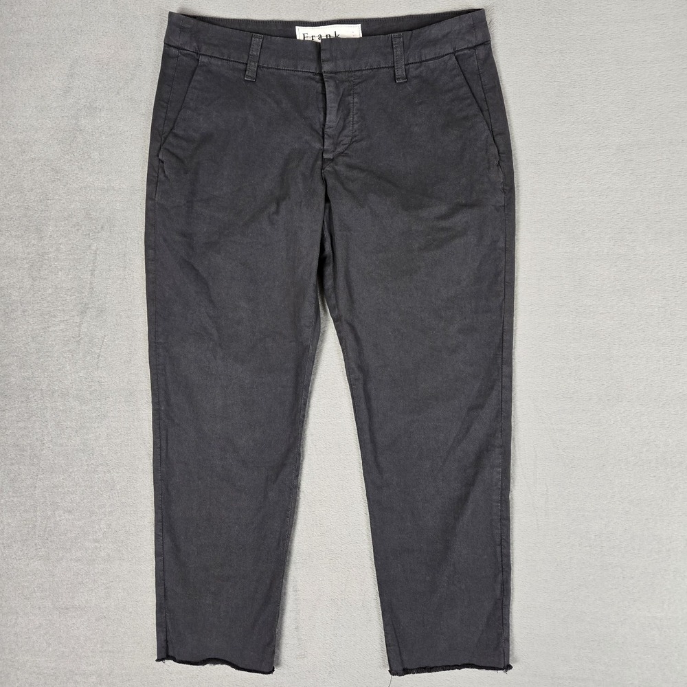 Frank & Eileen Pants Womens‎ 4 Gray Wicklow Black Cotton Chino Raw Hem USA Made